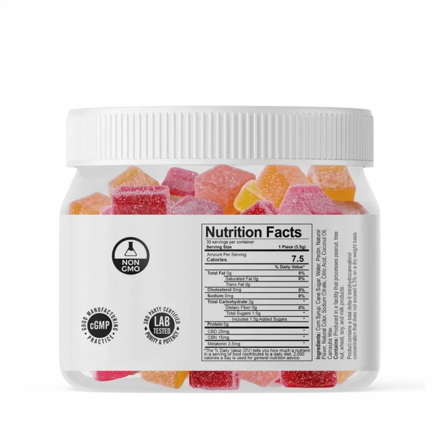 cbd cbn melatonin sleep gummies tropical fruit 750mg isolate 30ct back