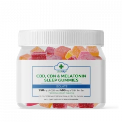 An HD image of cbd cbn melatonin sleep gummies tropical fruit 750mg isolate 30ct front