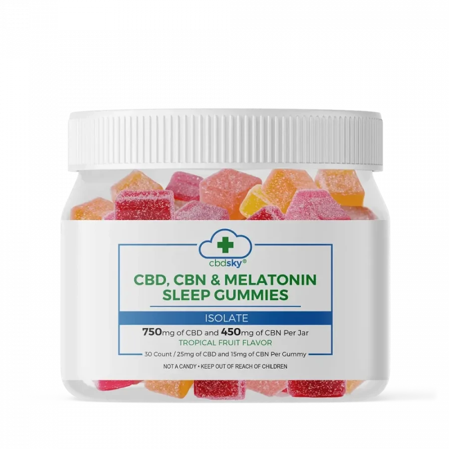 cbd cbn melatonin sleep gummies tropical fruit 750mg isolate 30ct front